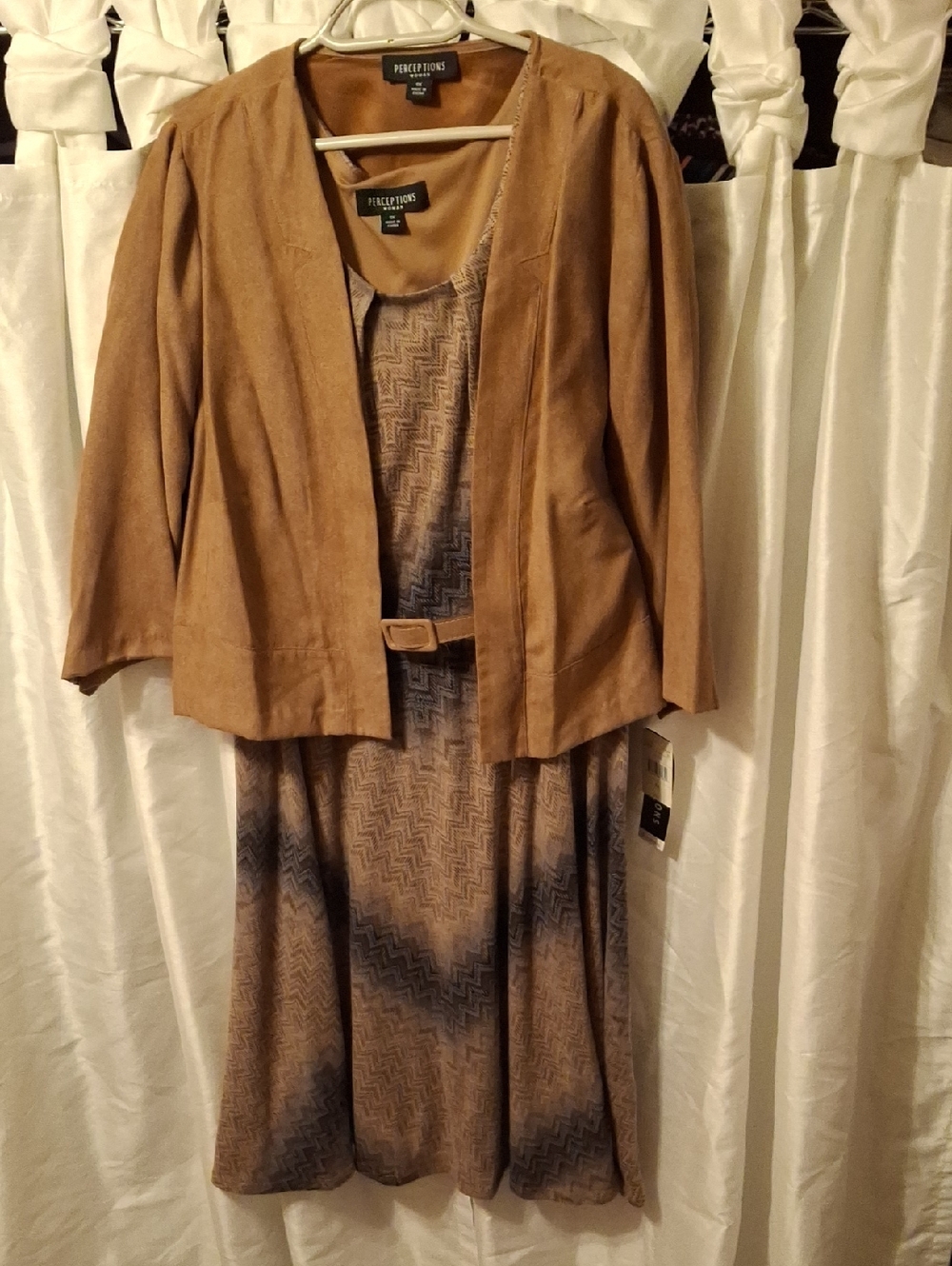 Perceptions Two-Piece Midi Skirt Set in Tan and Brown